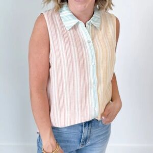 Small colorblock mystree tank top colorful stripes button up down color block